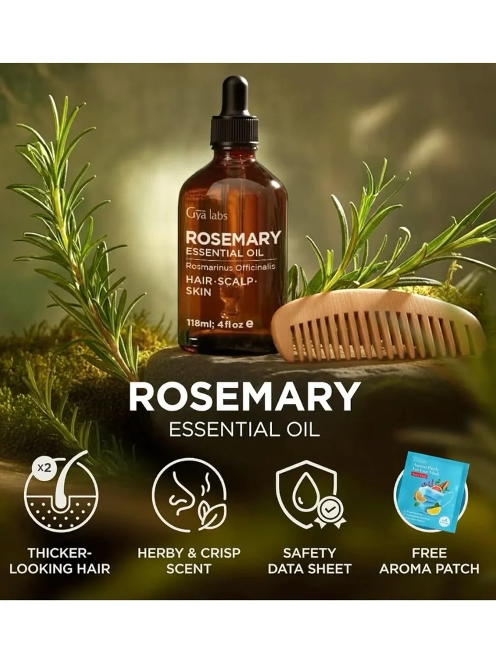 Gya‎ Labs Rosemary Essential Oil 4oz Aromatherapy Hair Skin Diffuser EXP 11/29